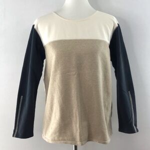 J. Crew Blue Tan Cream Color Block Zipper Back 100% Cotton Top Size M